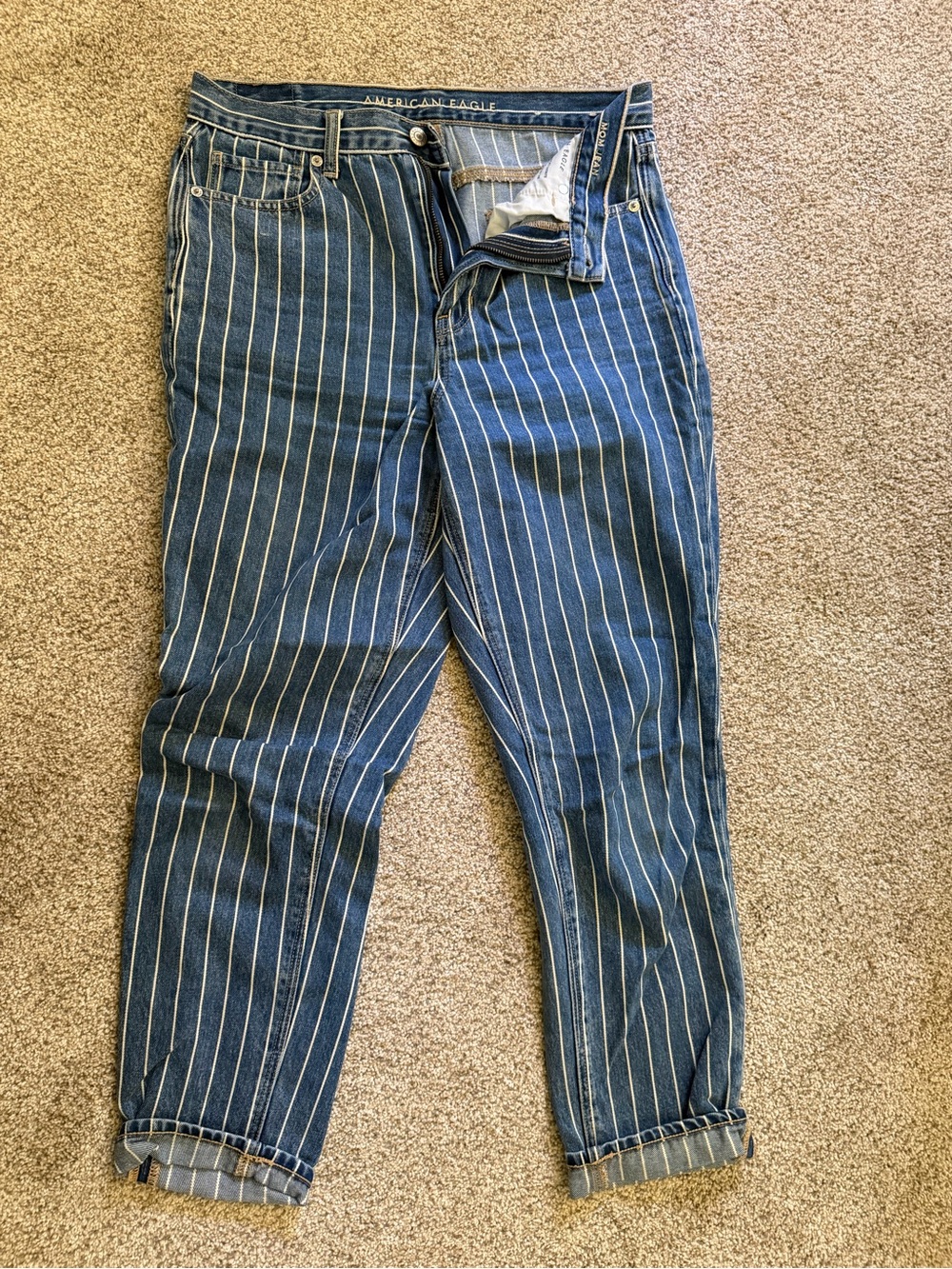 American Eagle Blue Denim Jeans with White Pinstripes